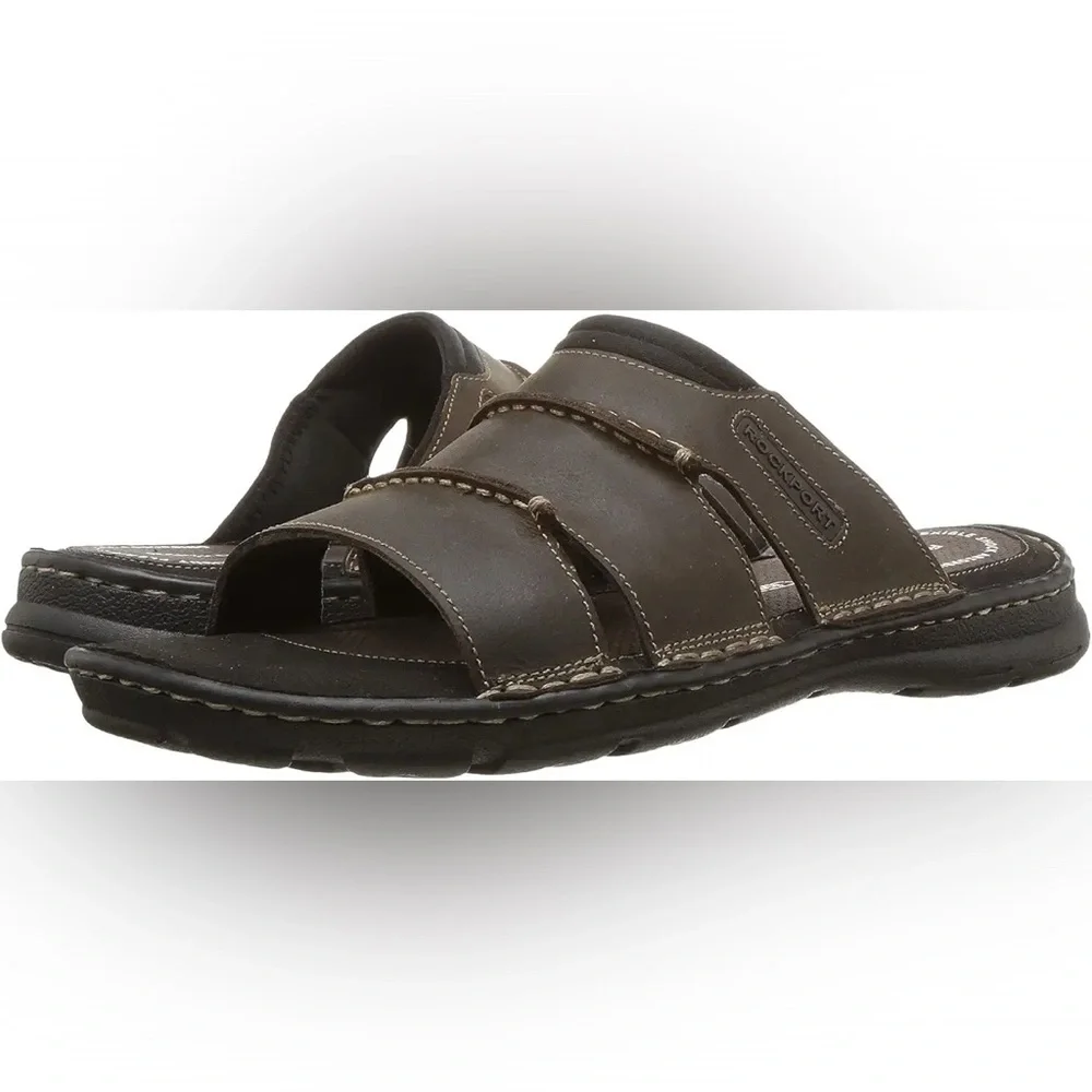 🔥Rockport Men's Dark Brown Darwyn Slide Brand New in Box‼️still in packaging‼️